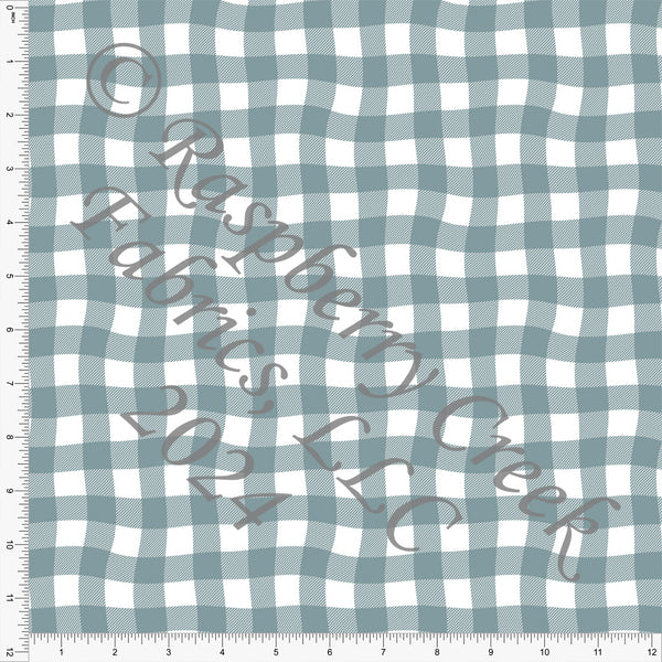 Dusty Blue and White Wavy Gingham Plaid Print Ponte De Roma Knit
