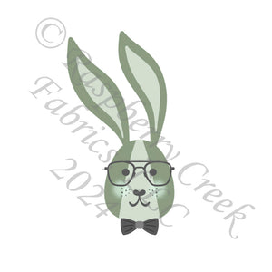 Tonal Sage Green and Charcoal Bunny Panel, Bunnies and Flowers by Kelsey Shaw for CLUB Fabrics