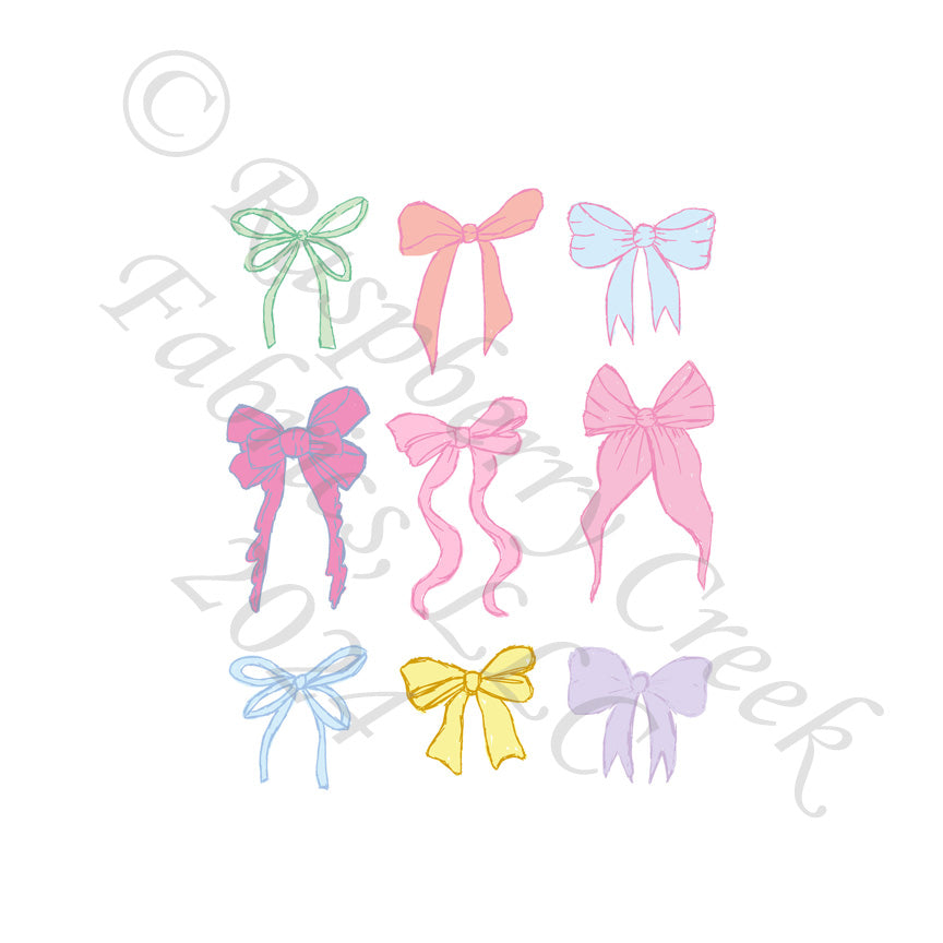 Pink Blue Yellow Purple and Green Bow  Panel, Egg Hunt by Bri Powell for CLUB Fabrics