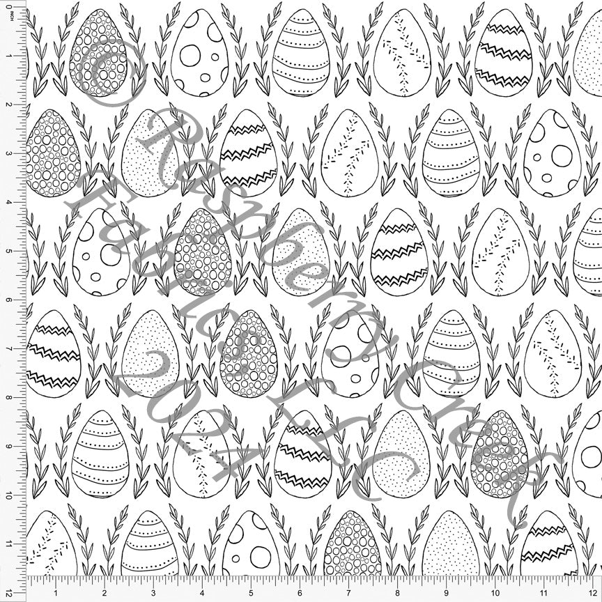 Line Drawn Patterned Paint Your Own Easter Eggs Print Fabric, Egg Hunt by Bri Powell for CLUB Fabrics