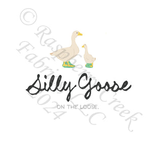 Cream Green Yellow and Grey Silly Goose on the Loose Panel, Egg Hunt by Bri Powell for CLUB Fabrics