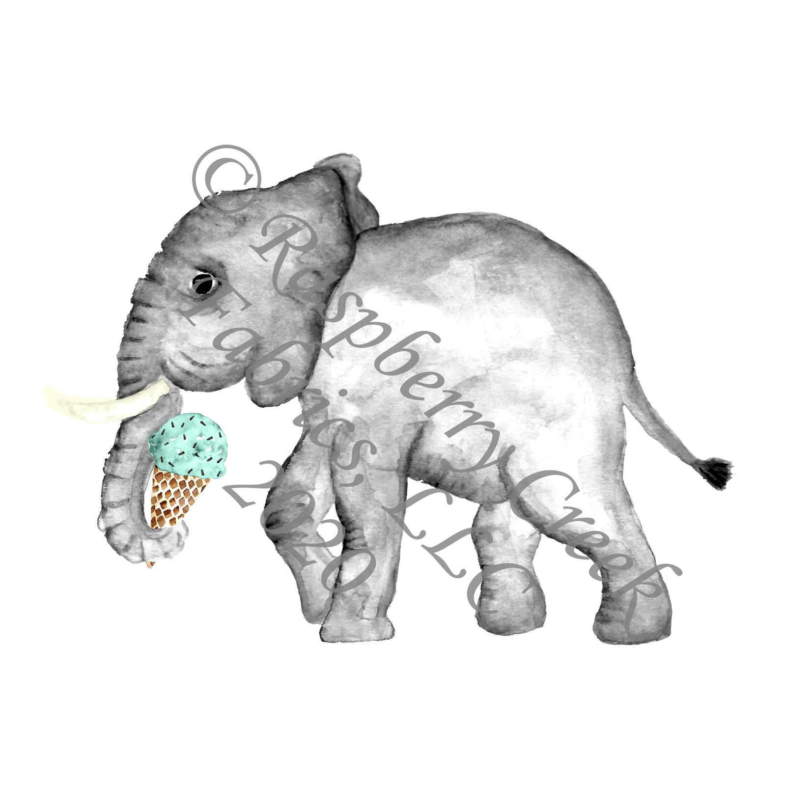 Grey Mint and Tan Elephant Ice Cream Panel, Summer Treats By Brittney Laidlaw for Club Fabrics
