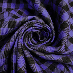 Blue and Black Small Buffalo Check Flannel Shirting Swirled