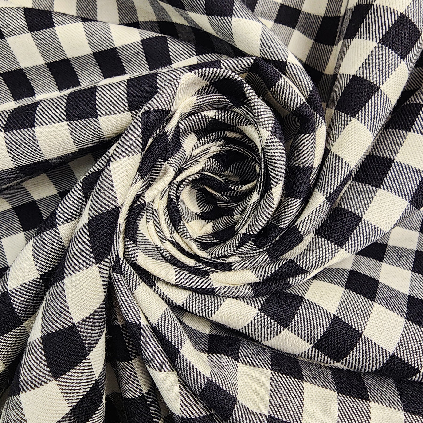 Black and Cream Small Buffalo Check Flannel Shirting Swirled