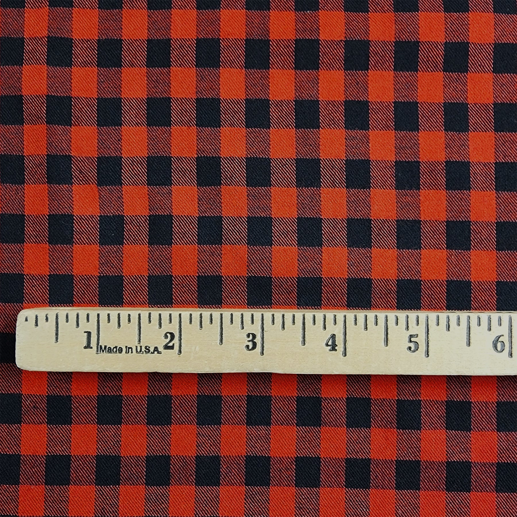 Red and Black Small Buffalo Check Flannel Shirting with Ruler