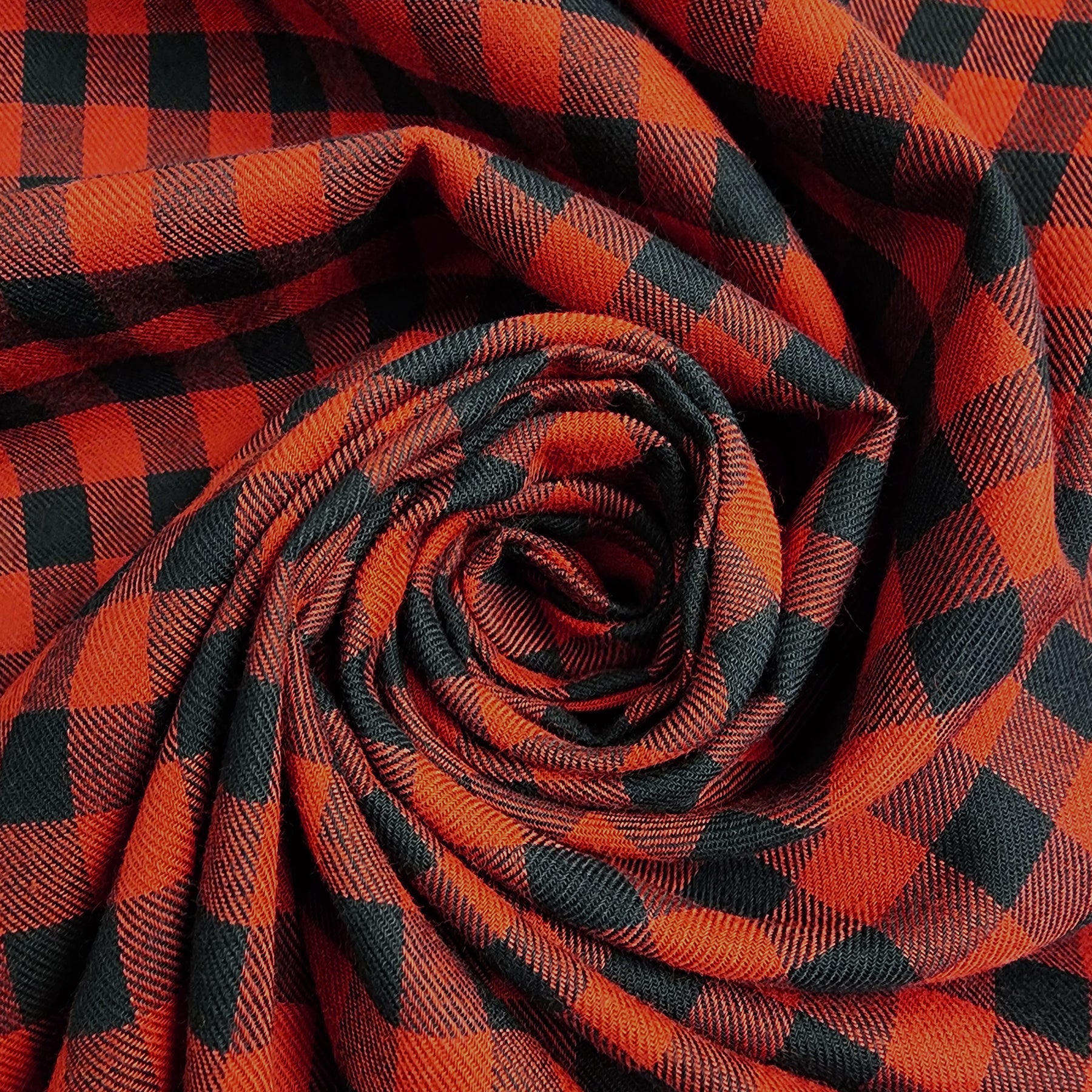 Red and Black Small Buffalo Check Flannel Shirting Swirled