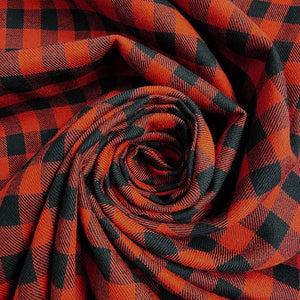 Red and Black Small Buffalo Check Flannel Shirting Swirled