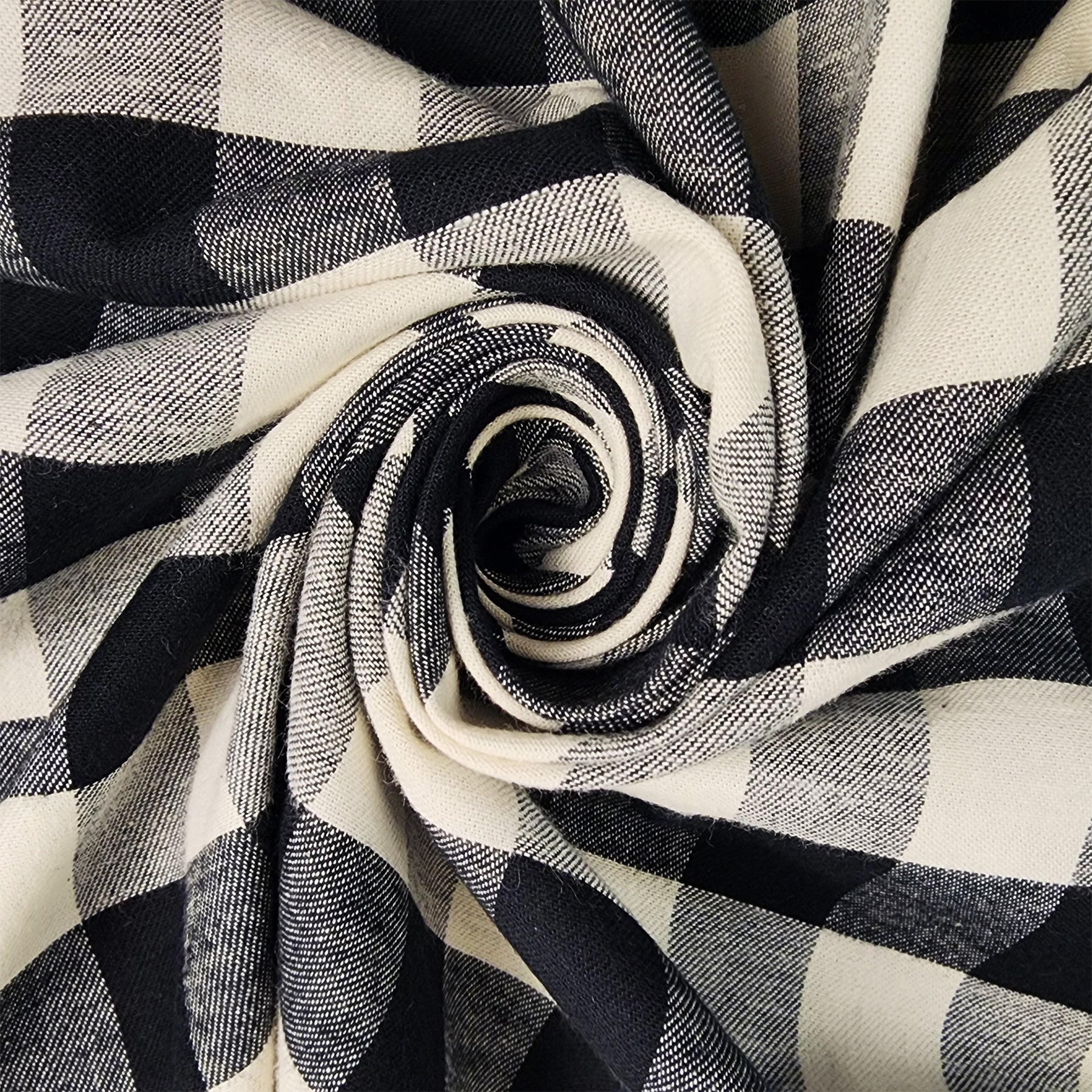 Black and Cream Buffalo Check Flannel Shirting Swirled