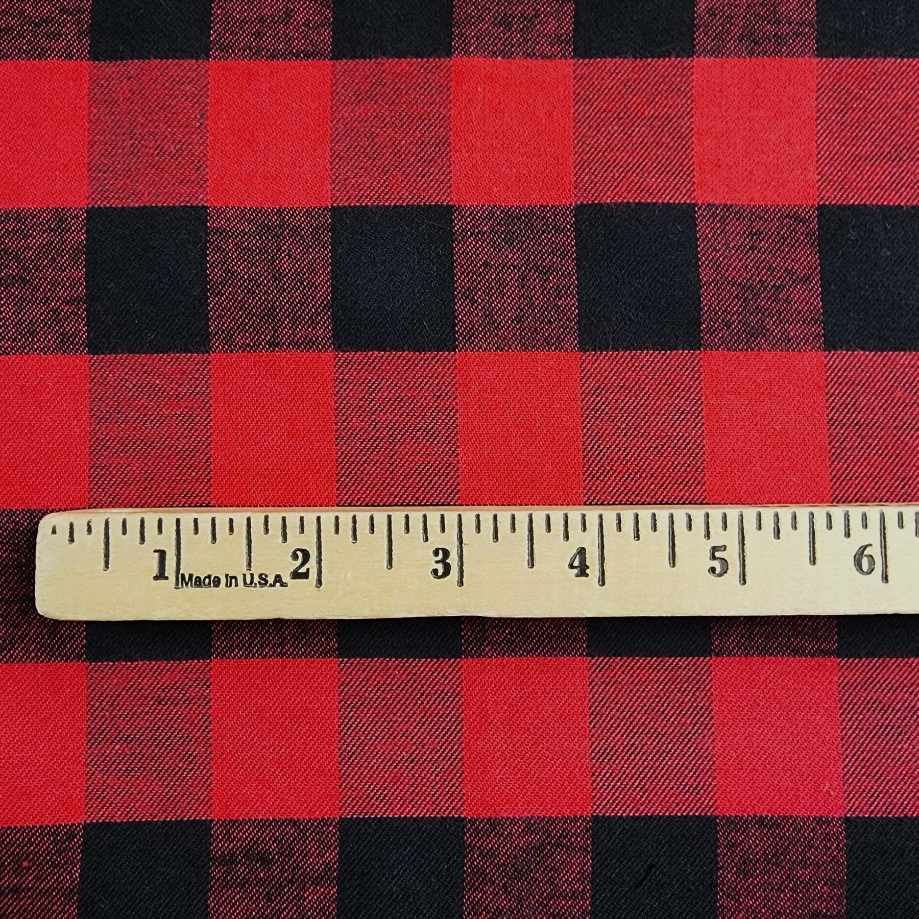 Red and Black Buffalo Check Flannel Shirting with ruler