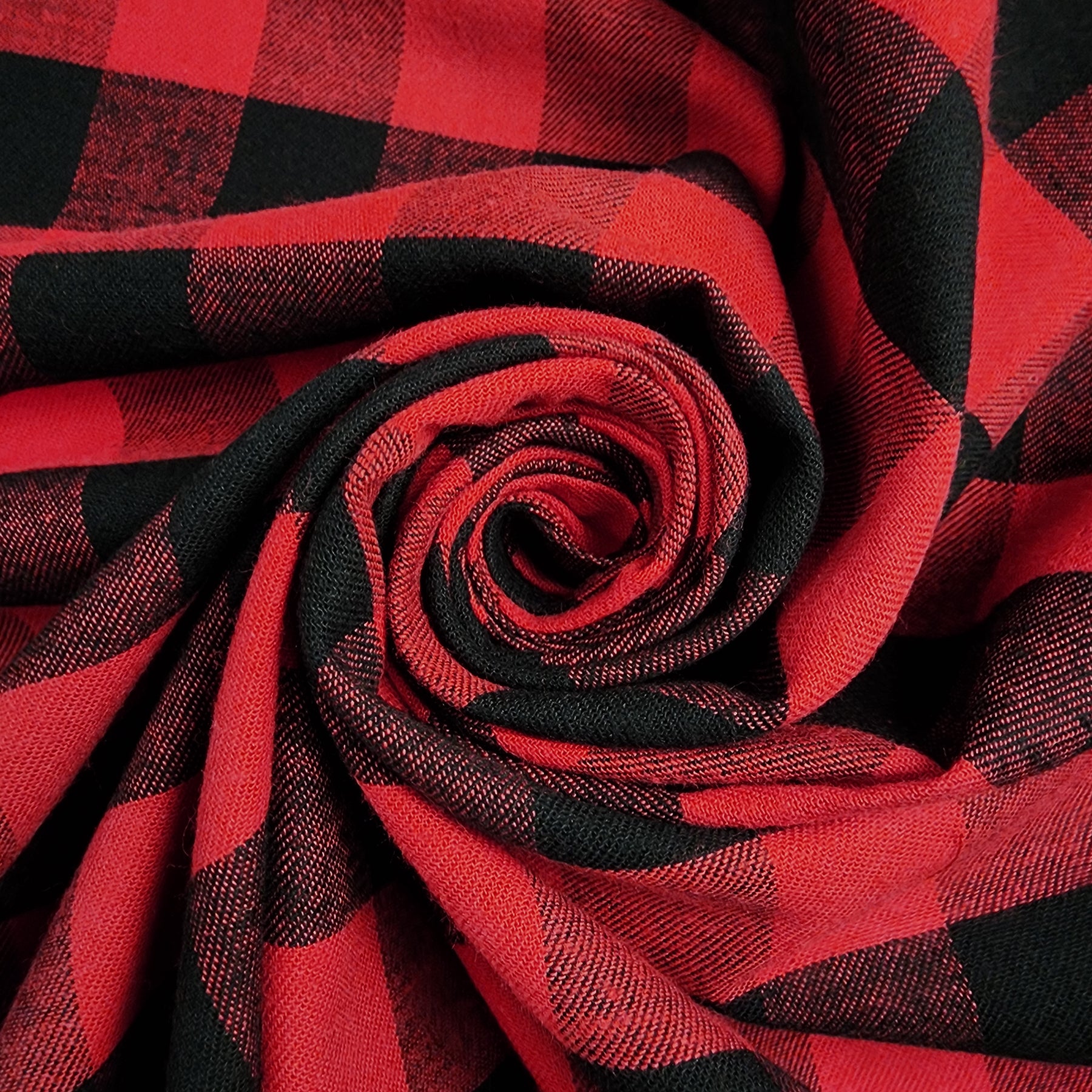 Red and Black Buffalo Check Flannel Shirting Swirled