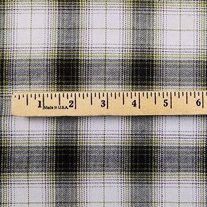 Black, Olive Green, and Grey Plaid Flannel Shirting with Ruler