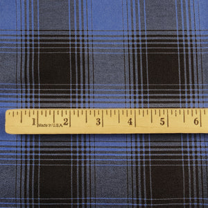 Blue and Black Plaid Flannel Shirting with ruler