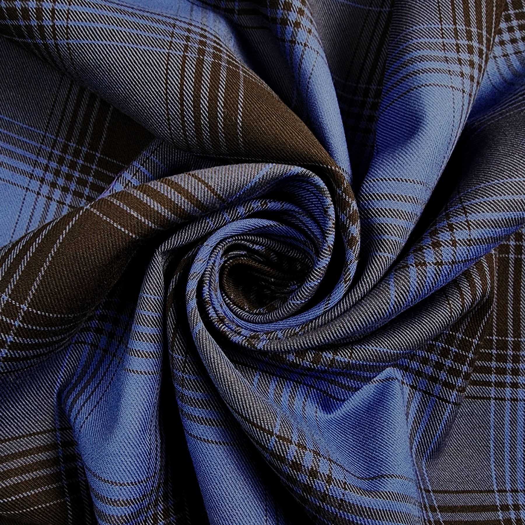 Blue and Black Plaid Flannel Shirting Swirled