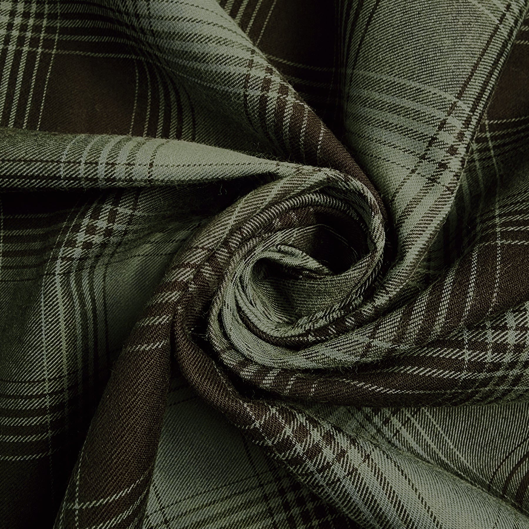 Black and Green Plaid Flannel Shirting Swirled