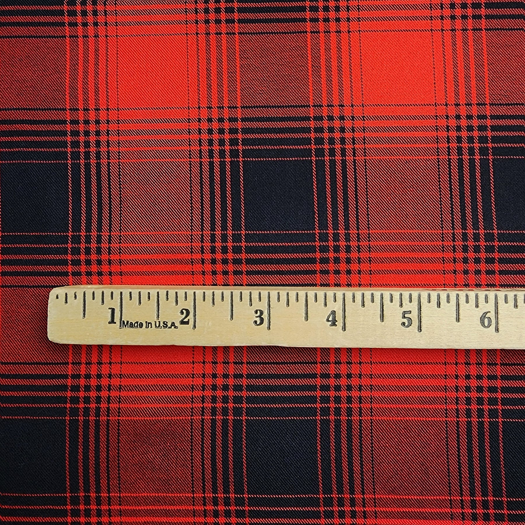 Red and Black Plaid Flannel Shirting with Ruler