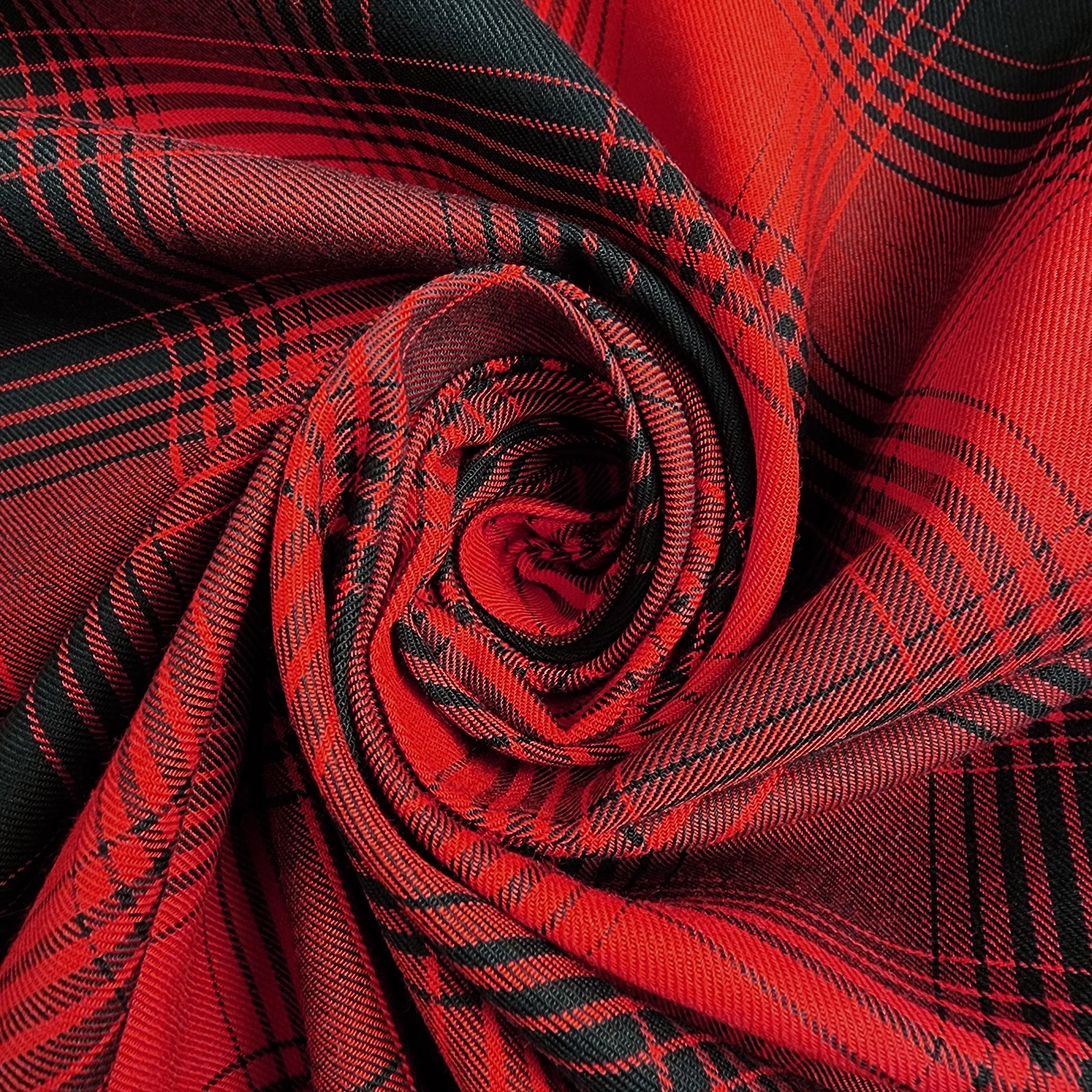 Red and Black Plaid Flannel Shirting Swirled