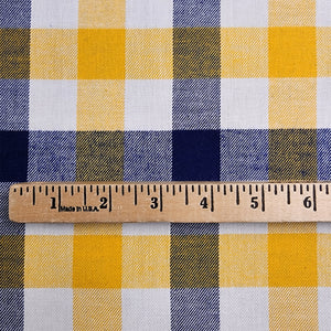 Maize, Navy, and White Buffalo Check Flannel Shirting with ruler