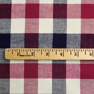 Red, Navy, and White Buffalo Check Flannel Shirting with ruler
