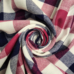 Red, Navy, and White Buffalo Check Flannel Shirting Swirled