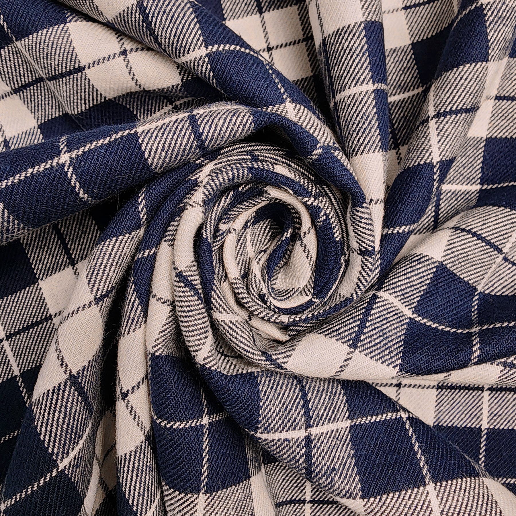 Pink and Navy Plaid Flannel Shirting Swirled