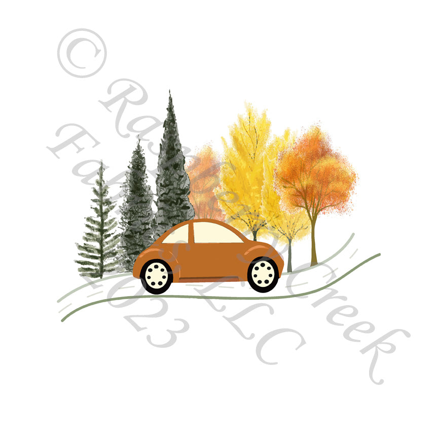 Rust Olive Hunter Green Mustard and Orange Fall Drive Car Panel, Fall Drive by Elise Peterson for CLUB Fabrics