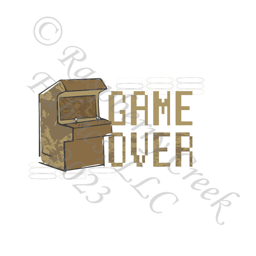 Tonal Brown and Grey Game Over Panel, Gamer by Elise Peterson for CLUB Fabrics