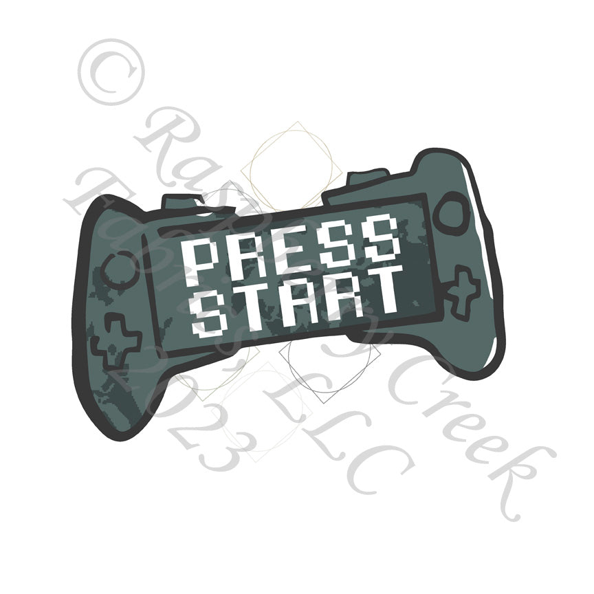 Tonal Teal and Grey Press Start Panel, Gamer by Elise Peterson for CLUB Fabrics