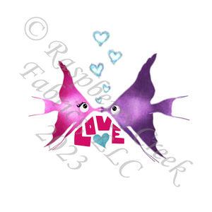 Eggplant and Magenta Love Fish Panel, Fish Kiss by Elise Peterson for CLUB Fabrics