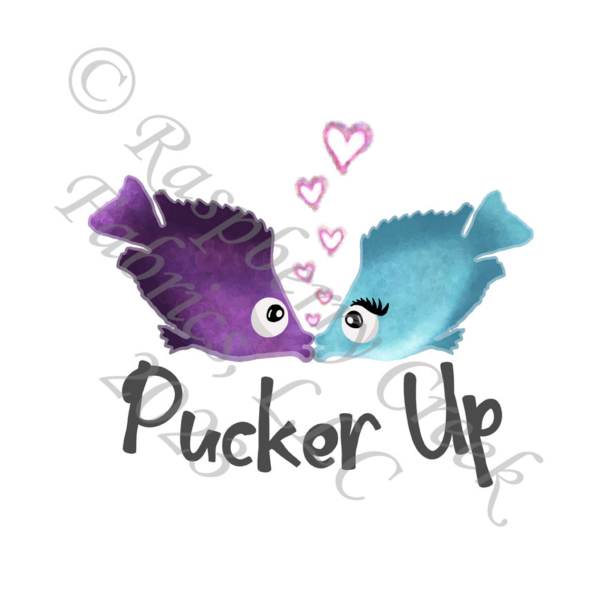 Eggplant Azure Blue and Charcoal Pucker Up Fish Panel, Fish Kiss by Elise Peterson for CLUB Fabrics