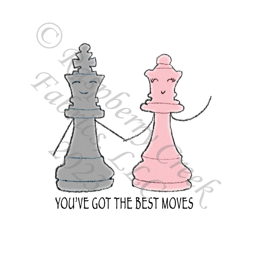 Dusty Pink and Grey You've Got The Best Moves Chess Piece Panel, Game of Love by Elise Peterson for CLUB Fabrics