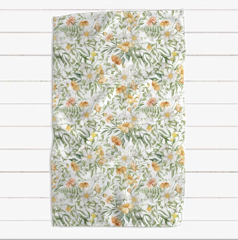 Yellow Orange Green and Cream Floral Waffle Towel