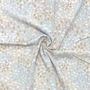 Grey Lilac Peach Khaki and Light Blue Random Pebble Dot Print Rayon Challis, CLUB Fabrics