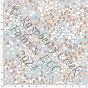 Grey Lilac Peach Khaki and Light Blue Random Pebble Dot Print Rayon Challis, CLUB Fabrics