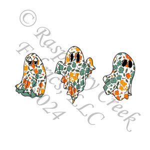 Tonal Teal Rust Orange and Mustard Ditsy Floral Ghost Panel, Halloween 2024 by Brittney Laidlaw for CLUB Fabrics