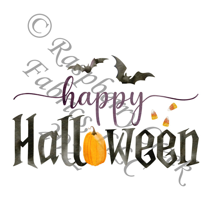 Black Purple and Orange Happy Halloween Pumpkin Bat Panel, Halloween Panels by Brittney Laidlaw for CLUB Fabrics