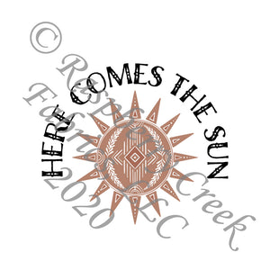 Clay-Red and Black Here Comes The Sun Panel, Camp Boho by Kelsey Shaw for Club Fabrics