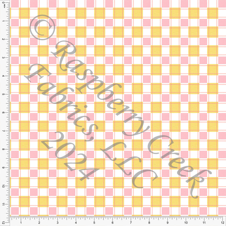 Pink and Yellow Plaid Checker Print Fabric, Hippity Hop Spring by Brittanylane Designs for CLUB Fabrics