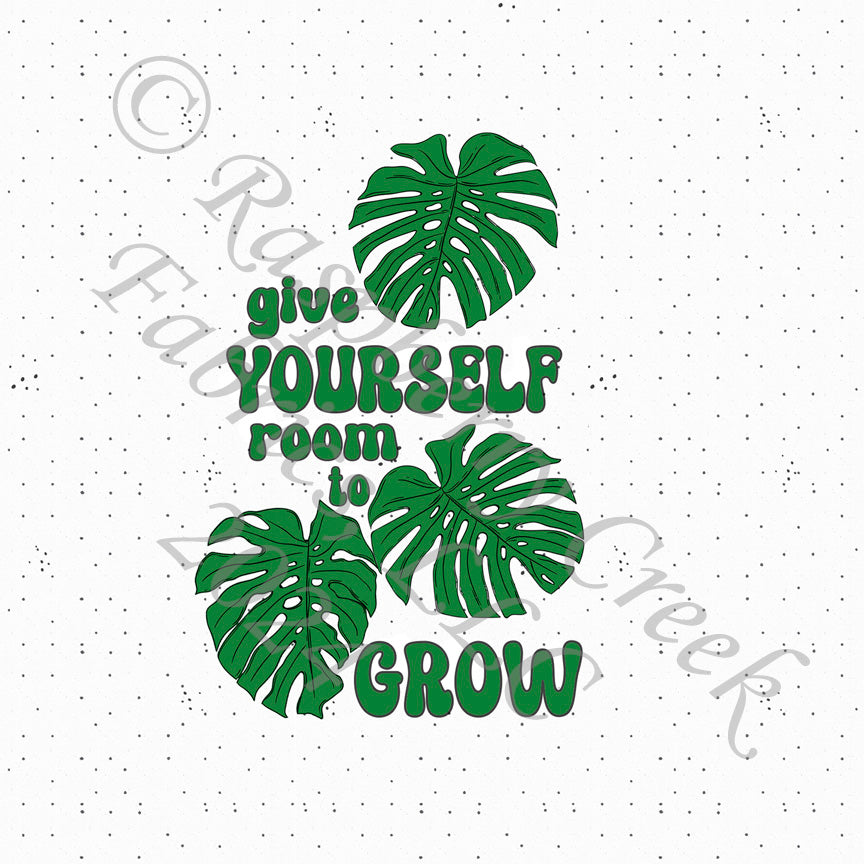 Kelly Green and White Monstera Leaf Give Yourself Room To Grow Panel, I Heart Sun by Bri Powell for CLUB Fabrics
