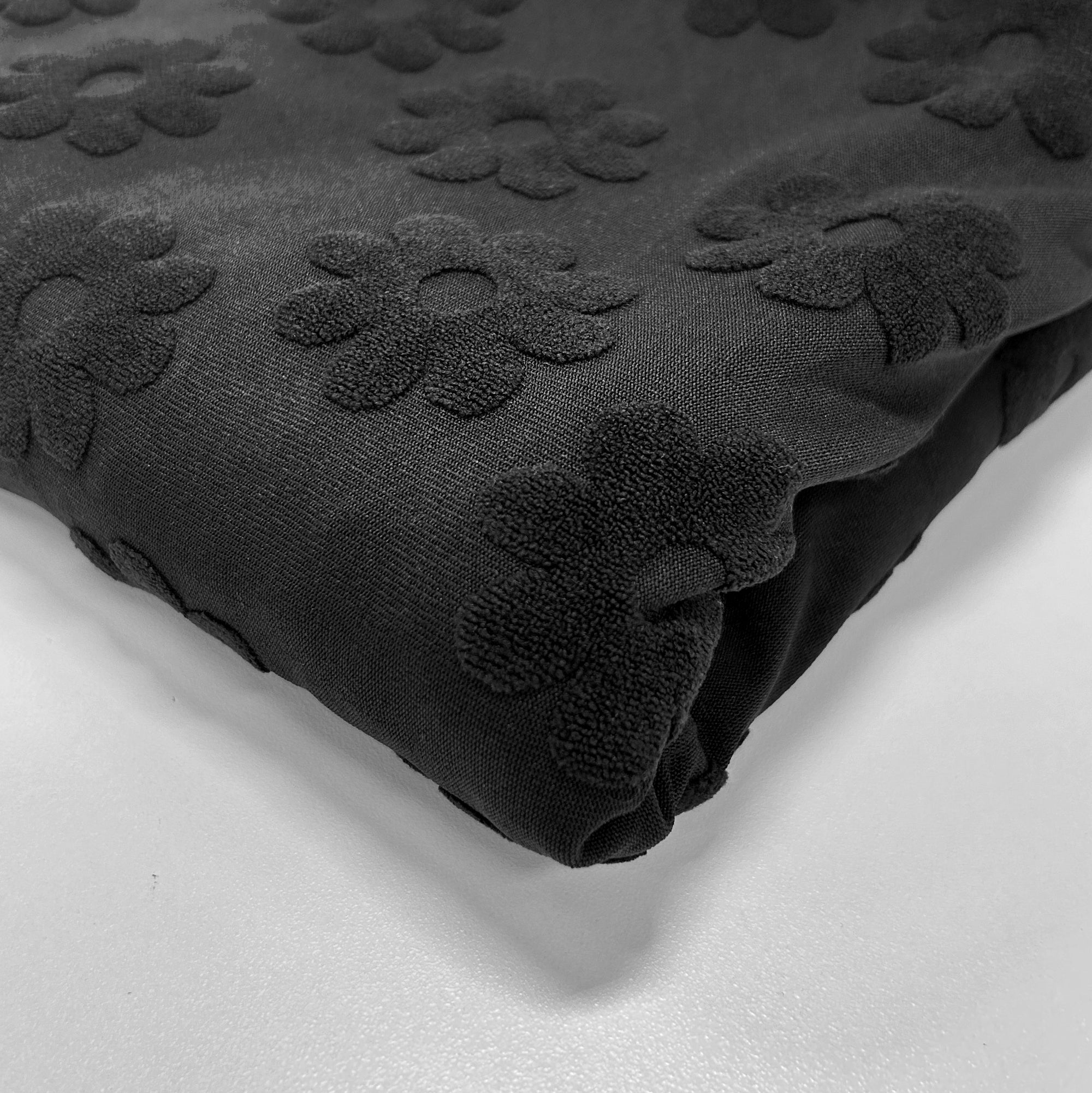 Solid Black Daisy Stretch Jacquard Loop Terry Fabric