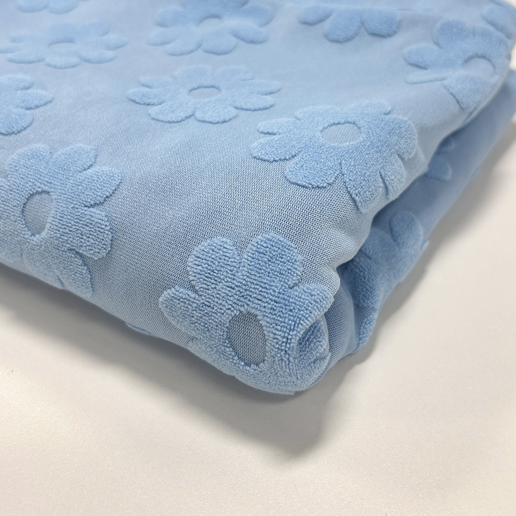 Solid Light Blue Daisy Stretch Jacquard Loop Terry Fabric