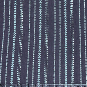 Navy Dusty Blue and White Yarn Dyed Vertical Stripe Light Weight Double Gauze Fabric