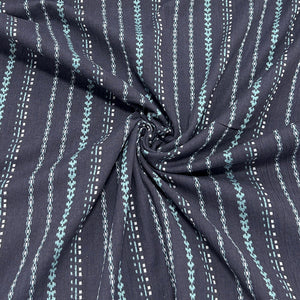 Navy Dusty Blue and White Yarn Dyed Vertical Stripe Light Weight Double Gauze Fabric