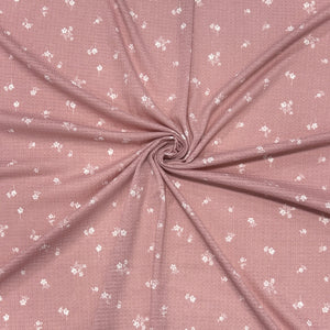 Dusty Pink and White Ditsy Floral Pointelle Rib Knit Fabric