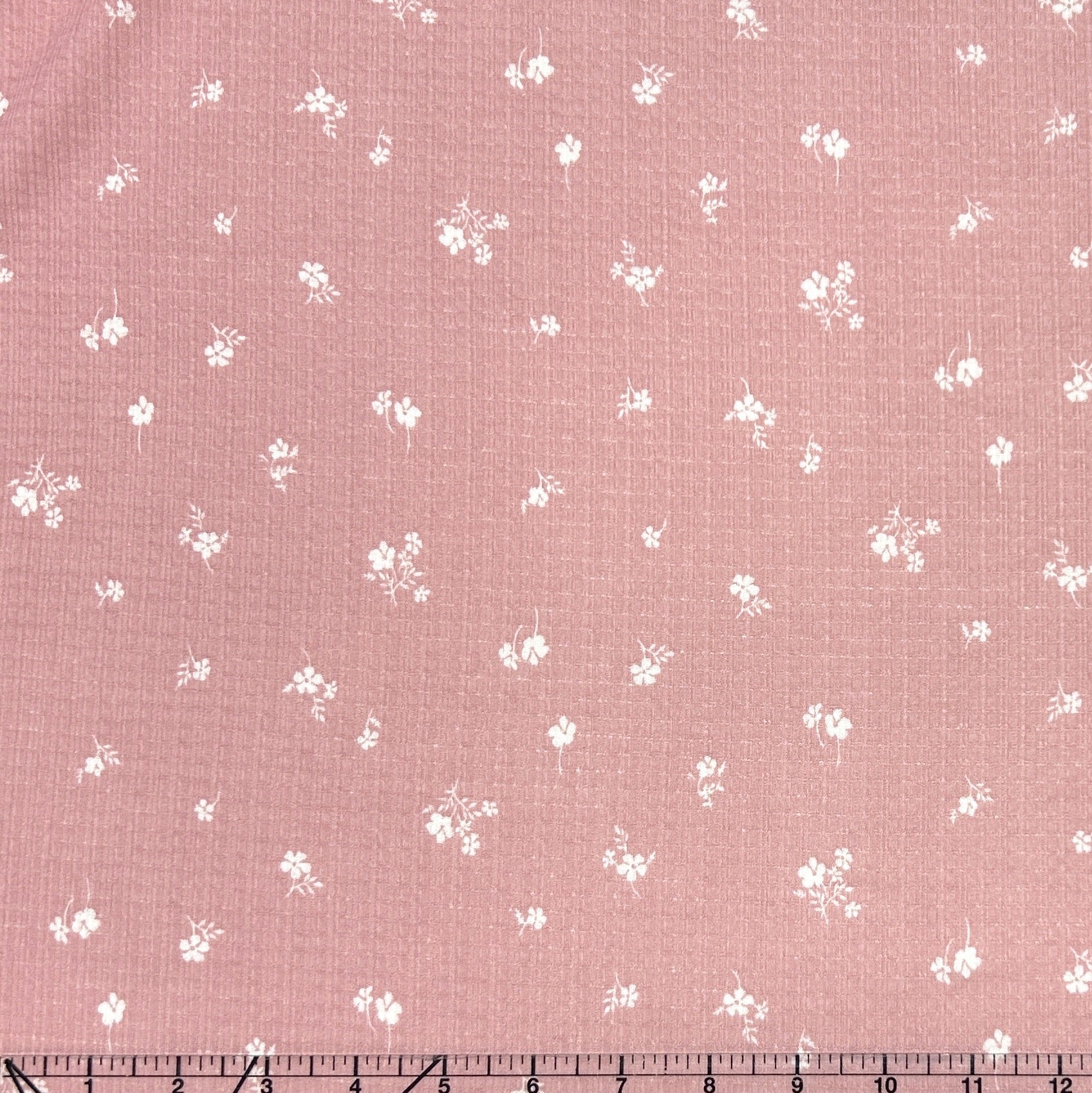 Dusty Pink and White Ditsy Floral Pointelle Rib Knit Fabric