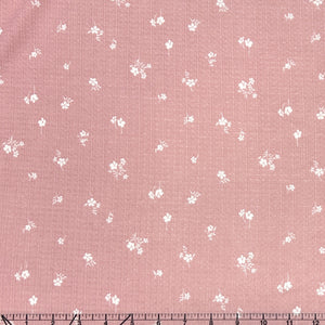 Dusty Pink and White Ditsy Floral Pointelle Rib Knit Fabric