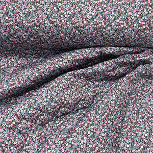 Pink Blue Green and Black Disty Floral Diamond Quilted Woven Fabric