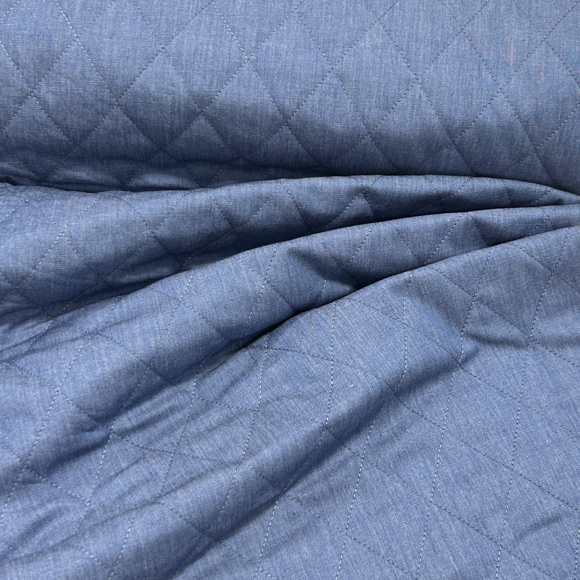 Chambray and Navy Diamond Quilted Woven Fabric