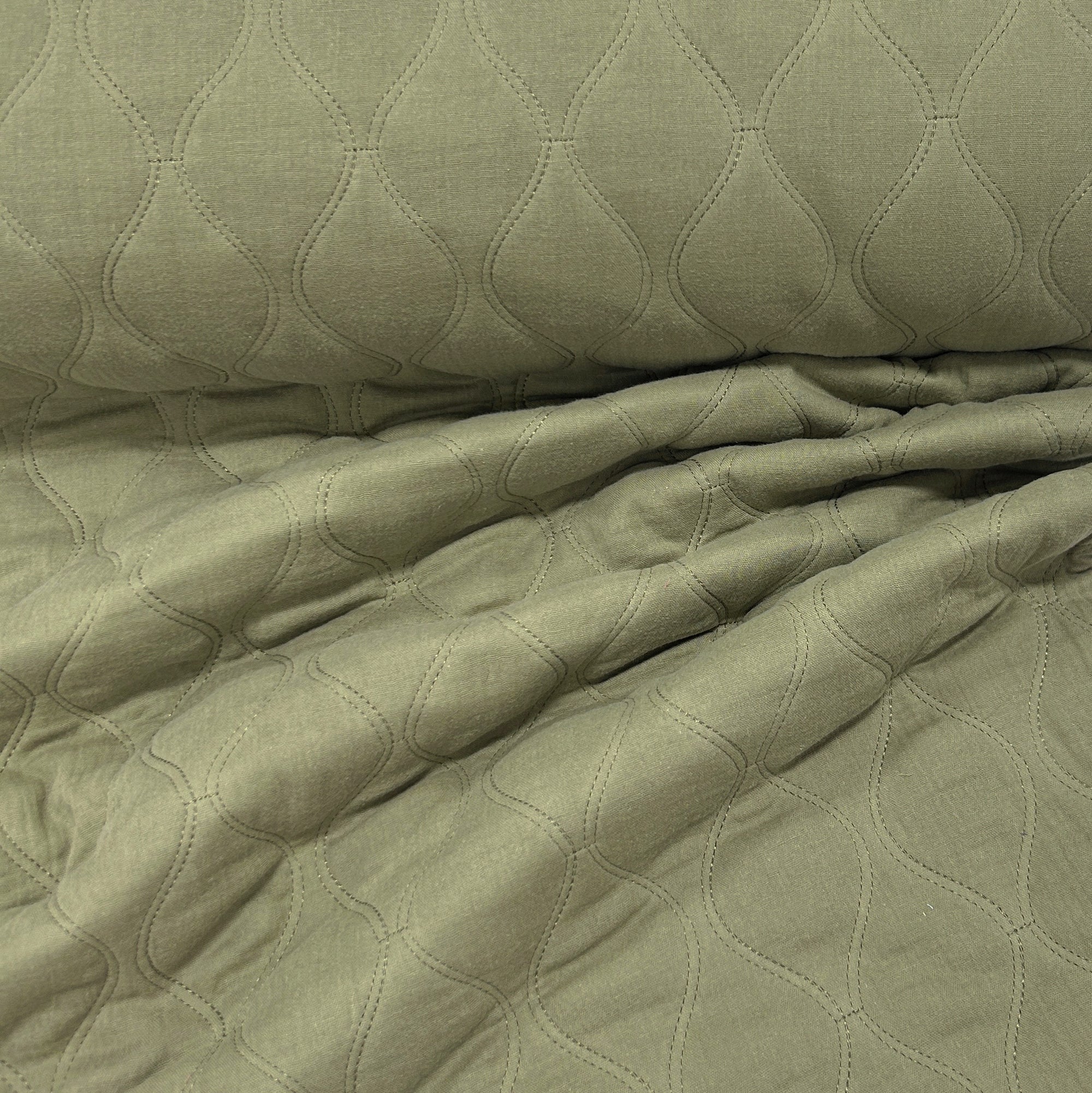 Moss Green Circle Quilted Double Gauze Woven Fabric