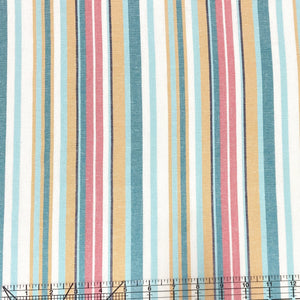 Seafoam Green Mint Coral Mustard and Off White Yarn Dyed Vertical Stripe Light to Medium Weight Rayon Linen