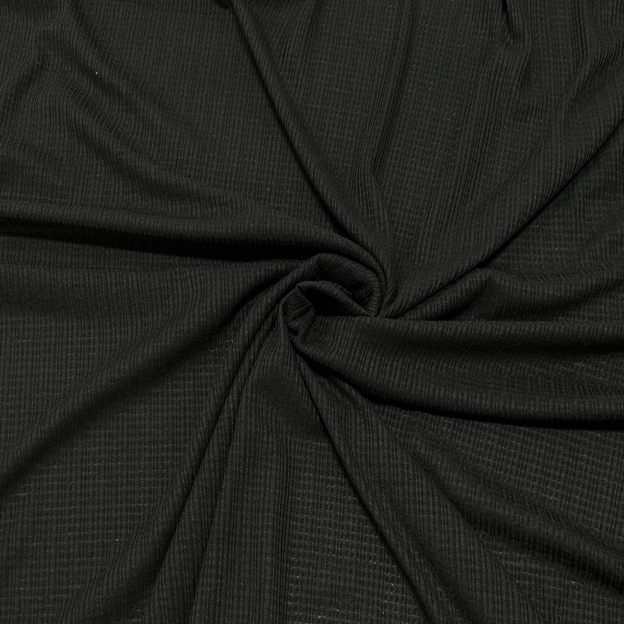 Black Pointelle Rib Knit Fabric